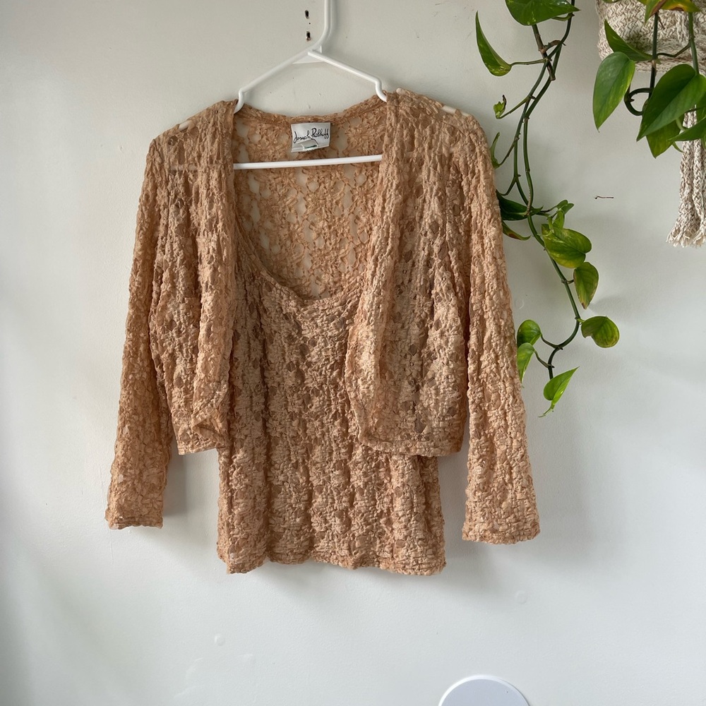 90’s two piece lace shirt and shrug combo